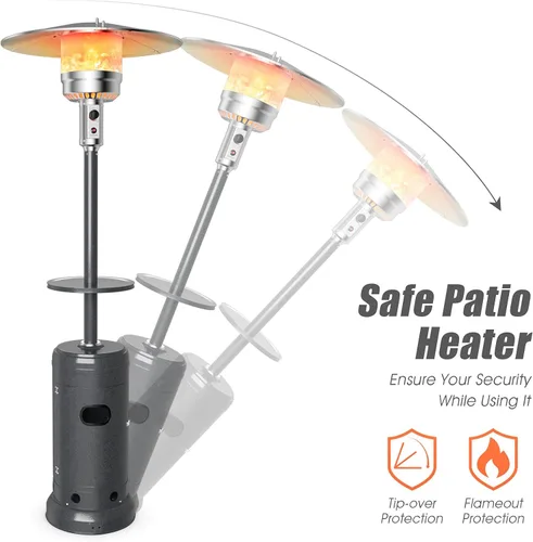 Miniatura 4 de S AFSTAR Calentador de patio al aire libre de 48000 BTU, calentador de propano portátil con estante para bebidas, ruedas, depósito base, torre