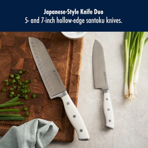 Miniatura 2 de HENCKELS Forged Accent Razor-Sharp - Juego de cuchillos Santoku de 2 piezas, mango blanco, ingeniería alemana respaldada por más de 100 años