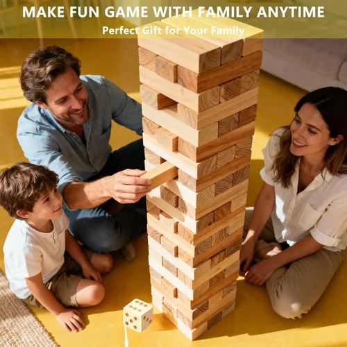 Miniatura 7 de Juego de torre gigante de 60 piezas, juegos al aire libre para adultos y familias, bloques de madera de alta calidad de 5.3 pies con bolsa