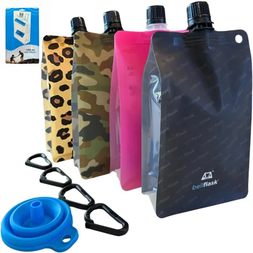Miniatura 15 de BellFlask - Frasco de plástico de 15 onzas, patentado, flexible, sin metal, reutilizable, sin BPA con clip de mosquetón y embudo de llenado