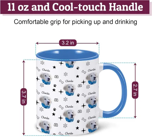 Miniatura 4 de Taza personalizada para perro, divertida taza de café con nombre de foto de mascota, taza de cara de perro de 11 onzas, taza personalizada