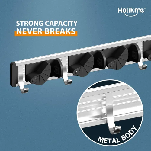 Miniatura 2 de Holikme Soporte para Escobas y Fregonas de Pared, Organizador de Metal para Despensa y Almacenamiento, Organizador de Herramientas de Cocina y Negro
