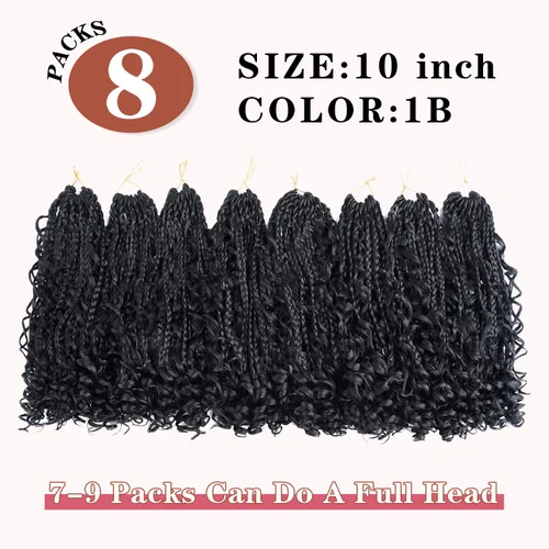 Miniatura 3 de Extensiones de cabello sintético de trenzas de ganchillo Goddess de 10 pulgadas para mujeres negras, 8 paquetes, 3 unidades, con rizos y rizos