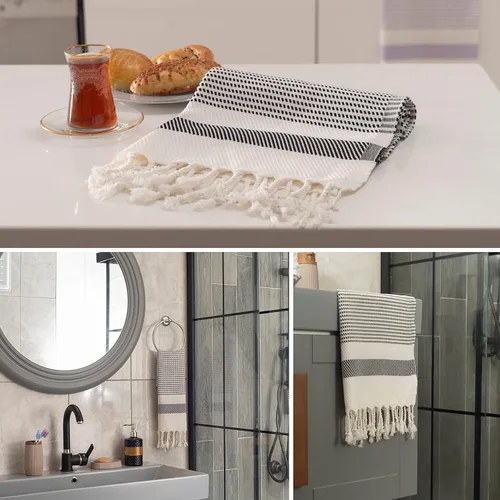 Miniatura 5 de Ruvy Home Basics - Juego de 2 toallas de mano turcas para baño, 18 x 40 pulgadas, algodón, toallas de mano decorativas para cocina, cocina, té, Negro