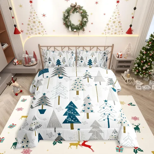 Miniatura 22 de Juego de edredón de Feliz Navidad, tamaño individual, juego de ropa de cama de flores rojas de Navidad, bayas y hojas, para niños y hombres, juego