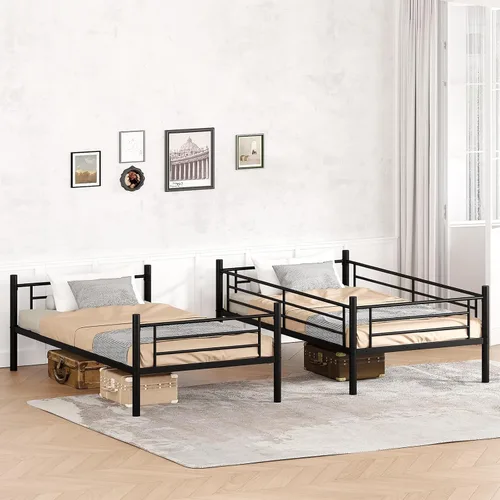 Miniatura 7 de Litera metálica de camas individuales con escalera, resistente y de servicio pesado, con 2 escaleras laterales, ahorro de espacio, no necesita