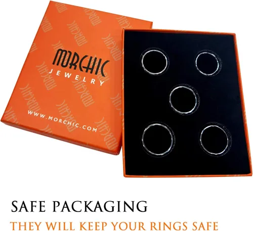 Miniatura 8 de Morchic - Anillos unisex de piedras de hematita, para equilibrar ansiedad, chakra raíz, (paquete de tamaños mixtos)