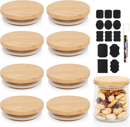 Miniatura 11 de Oui Yogurt - Juego de tapas para tarros de madera con anillos de sellado de silicona, paquete de 8 unidades para almacenamiento de vidrio