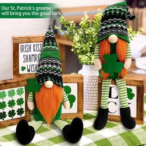Miniatura 2 de BINSUNS Gnomos de peluche del día de San Patricio, 2 piezas de gnomos verdes irlandeses Tomte, muñeco de gnomos para decoración del día de San
