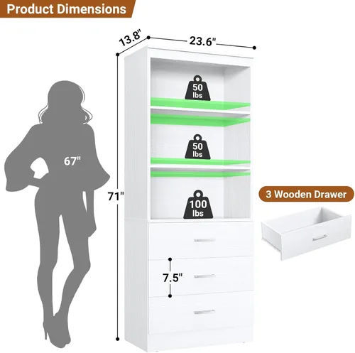 Miniatura 3 de Aheaplus Sistema de cajones de armario de 23.6 pulgadas, sistema organizador de armario de madera con 3 cajones, unidad de almacenamiento modular