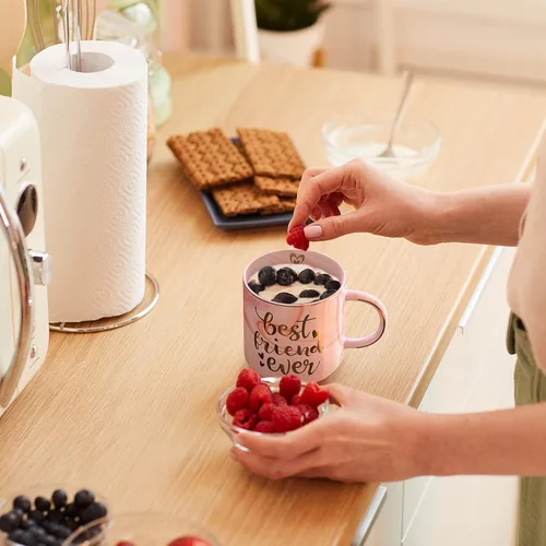 Miniatura 5 de Regalos para mejores amigas para mujeres, taza de café de mármol de cerámica rosa de 11.5 onzas con llavero - BFF Friend Ever - Regalos divertidos