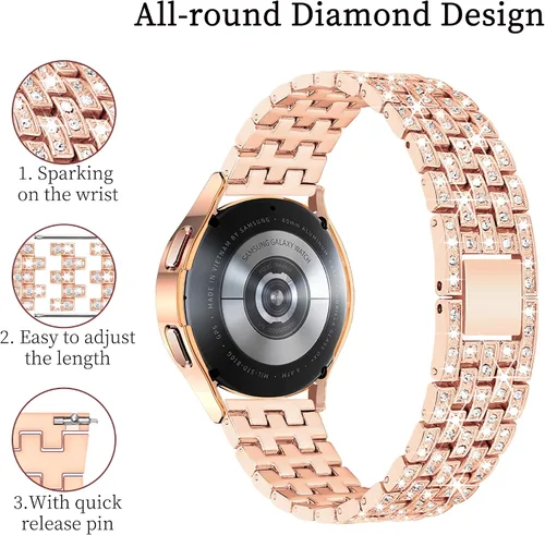 Miniatura 2 de Correa de diamantes compatible con Samsung Galaxy Watch 4 y 5, correa de 1.575 pulgadas con protector de pantalla, 0.787 pulgadas de liberación Oro
