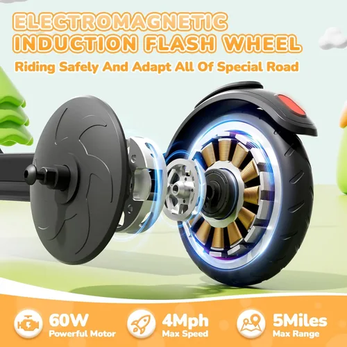 Miniatura 6 de Patinete eléctrico para niños de 6 a 12 años, scooter plegable con altura ajustable, motor de 80 W, 6 MPH, luces LED coloridas, frenos duales