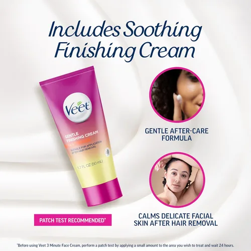 Miniatura 4 de Crema de depilación facial Veet de 3 minutos para mujeres, crema depilatoria con aloe vera orgánico, kit de depilación facial para mujeres de 2