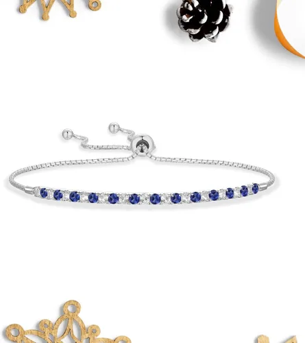 Miniatura 6 de Tirafina Gemstone and Lab-Created White Sapphire Adjustable Bolo Bracelet, Sterling Silver, Easy-On Easy-Off (6, 7 and 8 inch Wrist Size)