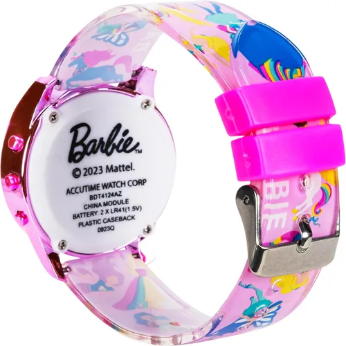 Miniatura 4 de Accutime Barbie The Movie - Reloj digital de cuarzo para niños, con correa de unicornio rosa y cuento de hadas (modelo BDT4124AZ), Rosado, Reloj