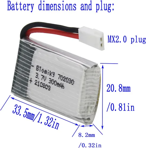 Miniatura 3 de Blomiky Paquete de 3 baterías de 3.7 V 300 mAh con enchufe MX2.0 de repuesto para control remoto a escala 1/18 Shark T12 batería 3