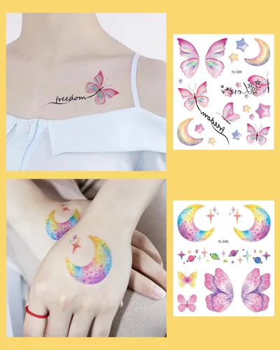 Miniatura 4 de Maquillaje de mariposa con purpurina para mujeres adultas, 12 hojas de mariposas coloridas, alas falsas de hada, calcomanías impermeables