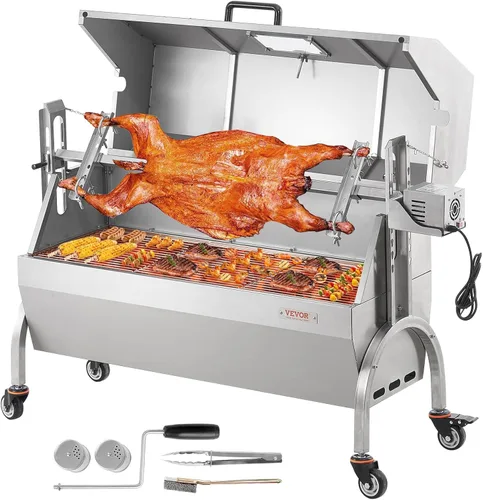Miniatura 17 de VEVOR Parrilla asadora, asador de cerdo y cordero al aire libre de 37 pulgadas, asador de asador de carbón con capacidad de 132 libras, ruedas