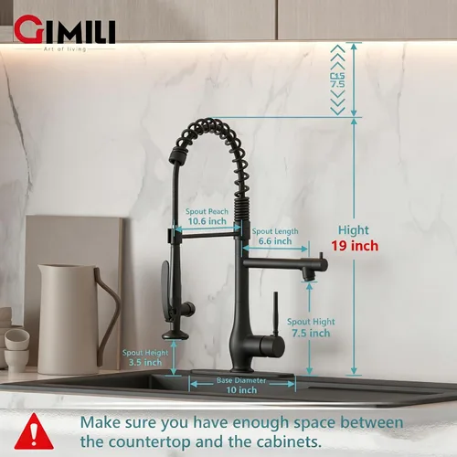 Miniatura 2 de GIMILI Grifo de cocina negro mate con rociador extraíble de una sola manija grifo de fregadero de cocina de alta presión grifos de cocina