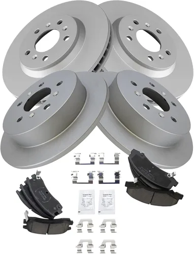 Miniatura 2 de TRQ Kit de pastillas de freno delanteras y traseras y rotores Kit de productos químicos de freno, pastillas de freno Rotor de freno Cerámica Premium