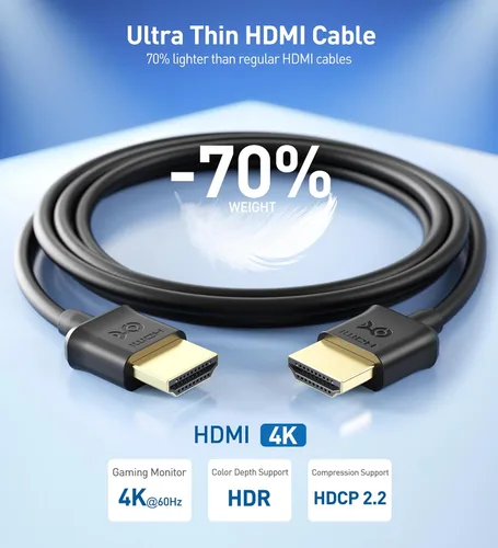Miniatura 2 de Cable Matters - Paquete de 2 cables HDMI ultra delgados de 10 pies, compatible con 4K@60Hz, cable HDMI ultra delgado 4K con Ethernet, soporte HDR