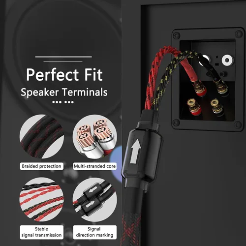 Miniatura 5 de Tertullus 1 par de cable de altavoz trenzado OFC de alta fidelidad con enchufe banana a enchufes banana para amplificador de altavoz, conciertos