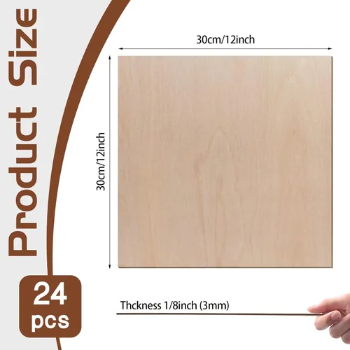 Miniatura 2 de 24 piezas de madera contrachapada de abedul báltico, 12 x 12 x 1/8 pulgada - 3 mm de grosor, madera de abedul sin acabado para manualidades, corte