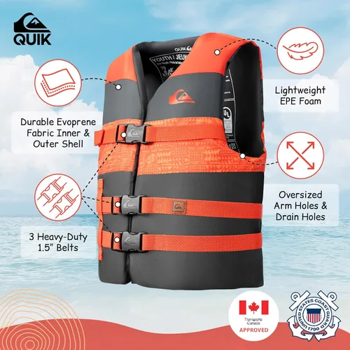 Miniatura 3 de QUIKSILVER USCG Approved Life Jacket for Youth/Kids/Toddler, Lightweight Life Vest Type III PFD, for Boating, Paddleboarding, Kayaking, Waterskiing