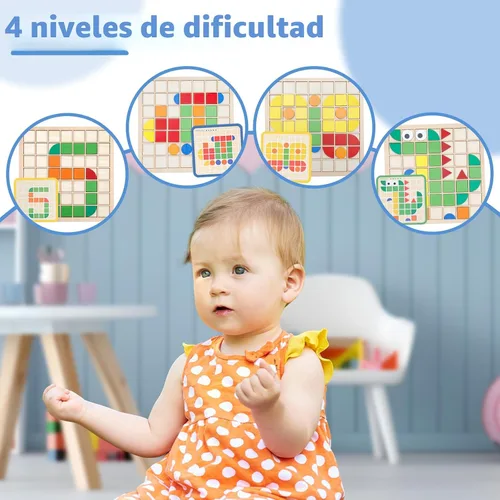 Miniatura 5 de Montessori Tangram Educativo, Juguetes de Rompecabezas de Formas Geométricas con 120 piezas de Bloques de Rompecabezas de Madera y 20 piezas