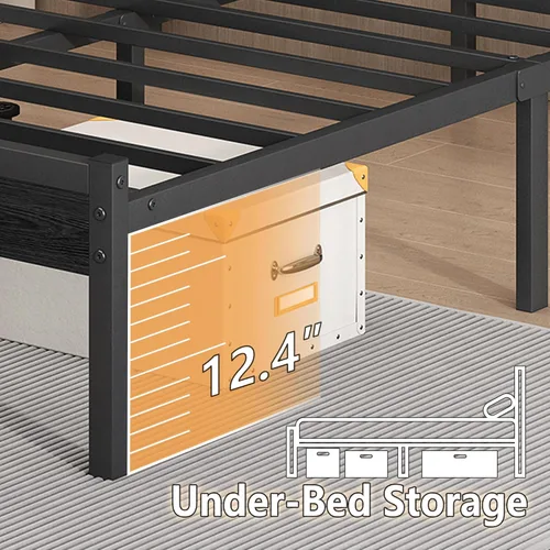 Miniatura 4 de CLIBFENG Base de cama tamaño individual con estación de carga USB, marco de cama LED con cabecera de almacenamiento de madera, cama de plataforma