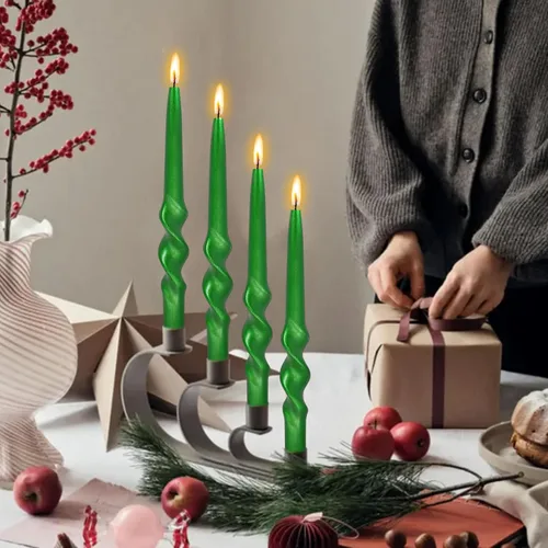 Miniatura 14 de Velas en espiral de Navidad, velas cónicas doradas, 10 pulgadas, sin perfume, para regalo de invierno, vacaciones, Navidad, decoración del hogar