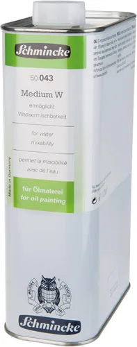 Schmincke - Medio W, 33.8 fl oz, 50043029, líquido, hace que los colores al óleo se mezclen con agua, aumenta el brillo y la transparencia, incoloro
