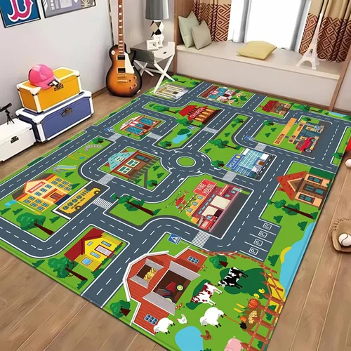 Miniatura 8 de Tapete de juego de automóvil para niños, alfombra para sala de juegos, alfombra de tráfico de ciudad, alfombra de juego para piso, alfombra de juego