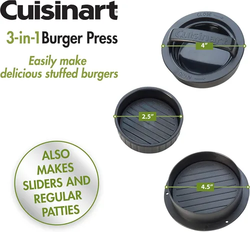 Miniatura 6 de Cuisinart Prensa de hamburguesas rellena 3 en 1, máquina antiadherente para hacer hamburguesas rellenas, accesorio para parrilla para hacer