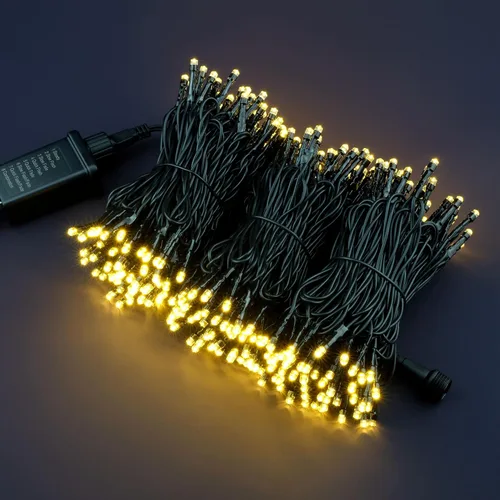Miniatura 4 de Cadena de 300 luces LED de Navidad de color blanco cálido, 30.5 metros de luces LED de gran angular de 5mm con adaptador de 8 modelos (cable negro)