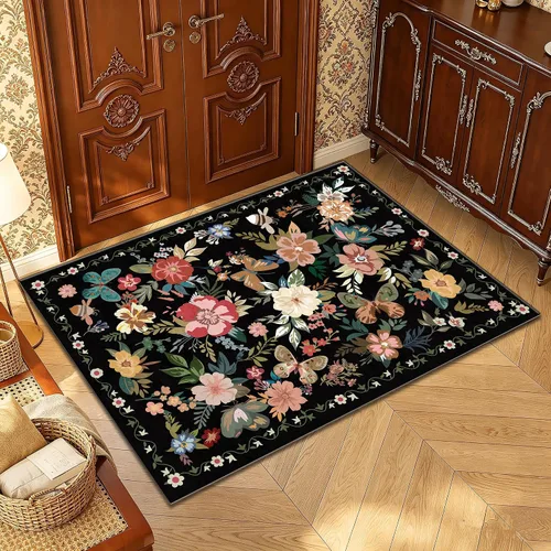 Miniatura 67 de Ukeler - Alfombra rústica con diseño floral para sala, dormitorio, comedor, Country rústico, Azul (luxury blue)