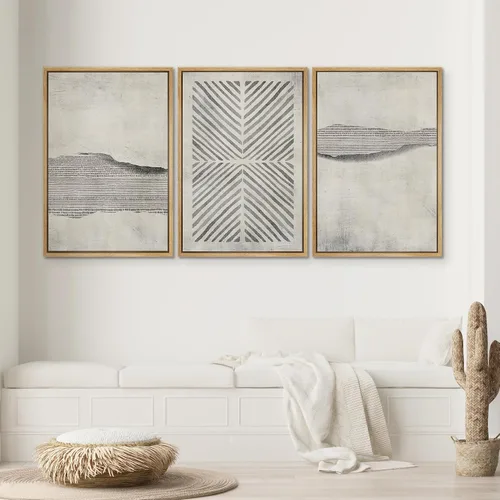 Miniatura 270 de SIGNWIN Lienzo enmarcado para pared, arte con pinceladas de flujo neutro en tonos beige abstractos, ilustraciones, arte moderno, decorativo