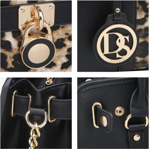Miniatura 52 de Dasein Bolsos de mano de dos tonos para mujer, bolsos de hombro de cuero vegano, bolsa grande con cartera a juego