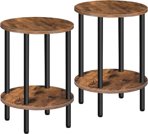 Miniatura 11 de CHOEZON Mesa auxiliar redonda, mesa auxiliar de 2 niveles, mesita de noche redonda pequeña con tubo de metal resistente, mesa auxiliar circular Negro