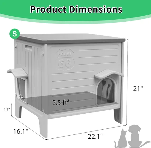 Miniatura 8 de Rockever Casa aislada para gatos al aire libre, casa impermeable para gatos al aire libre con puerta de escape, casa de plástico para gatos al aire