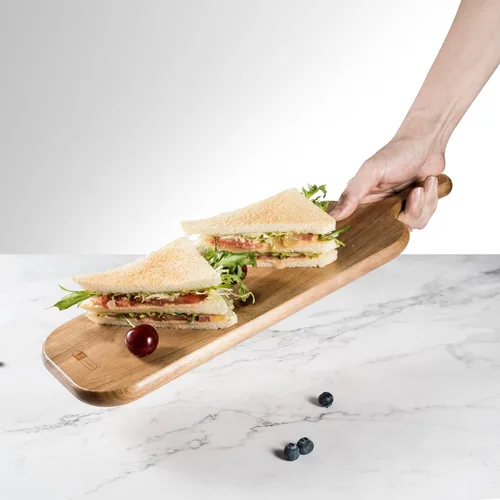 Miniatura 6 de Tabla de cortar de madera con asa, tabla larga de acacia para servir quesos de madera, tablas de charcutería, tabla de madera para alimentos, pan