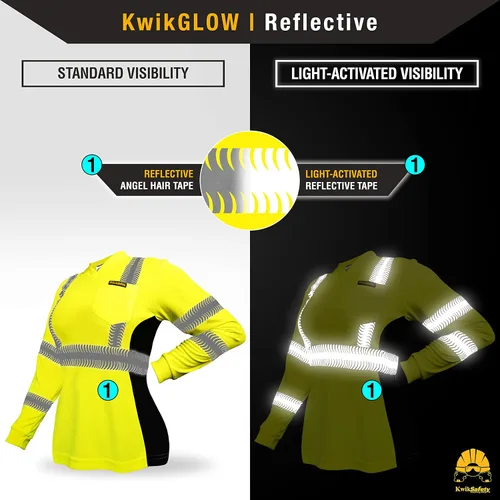 Miniatura 4 de KwikSafety - Charlotte, NC - Vixen Hi Vis Long Sleeve Safety Shirt for Women [Angel Hair Reflective Tape] Manga larga Amarillo