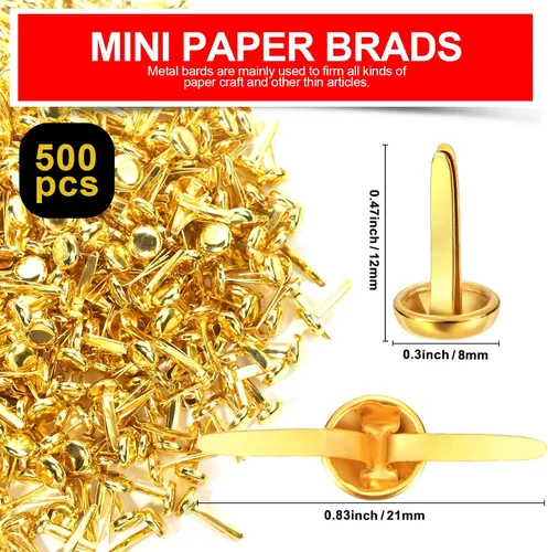 Miniatura 2 de HNYYZL 500 pinzas para manualidades de papel, mini sujetadores de papel dorados, mini sujetadores de latón, sujetadores de papel de brads, mini