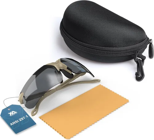 Miniatura 8 de Xaegistac Gafas de disparo con estuche Gafas de seguridad antivaho para cazadores para adultos Lente negra-marco caqui
