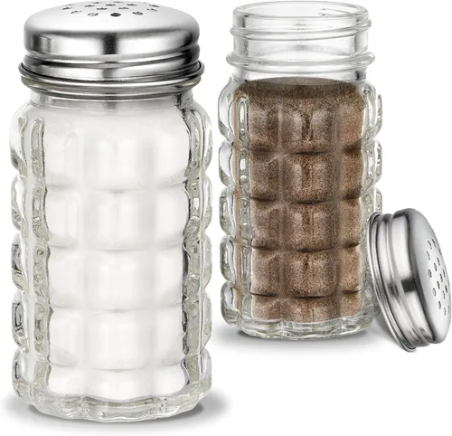 Salero y pimentero retro de 1.5 onzas, estilo retro, juego de salero y pimentero de vidrio transparente para cocinas o restaurantes del hogar