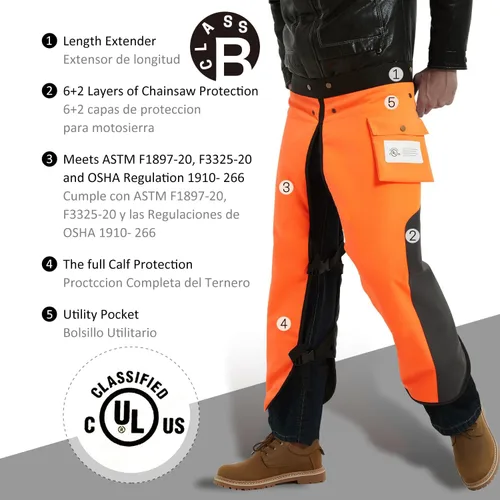 Miniatura 2 de Chaparreras para motosierra con delantal de 8 capas para hombres/mujeres leñadores trabajadores forestales pantalones protectores para motosierra