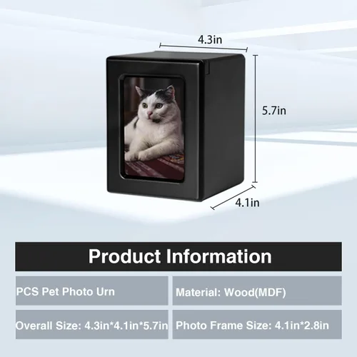 Miniatura 3 de PCS Urnas de mascotas para gatos, urna de foto de gato, urnas de gato para cenizas, caja de cremación para mascotas, color negro, pequeña