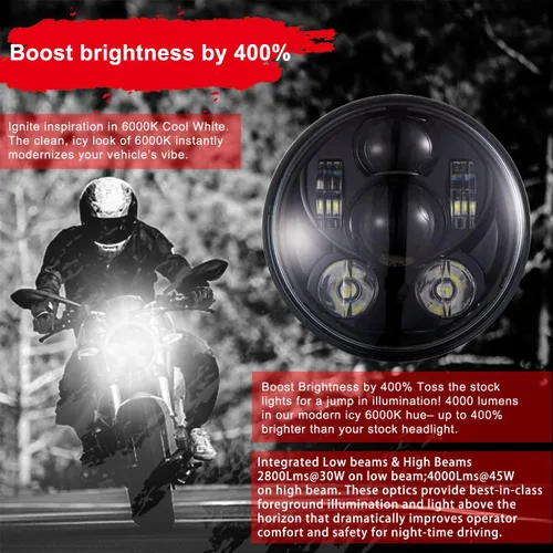 Miniatura 2 de Faro LED proyección Wisamic 5 – 3/4 pulgadas 5.75 pulgadas Daymaker para motocicletas Harley-Davidson 9 piezas foco, Negro