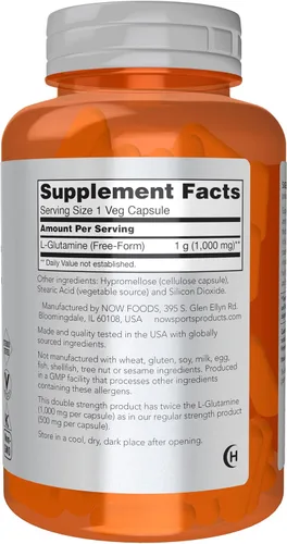 Miniatura 2 de NOW Foods Nutrición deportiva, L-glutamina, doble fuerza 1,000 mg, aminoácidos, 120 cápsulas vegetales